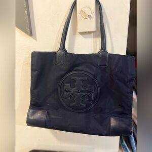 Tori Burch large nylon tote bag. Navy Blue